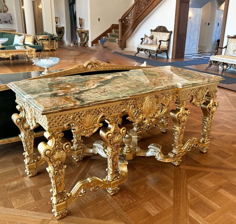 Impressive French Regency Style Onyx Top Giltwood Center Table gallery