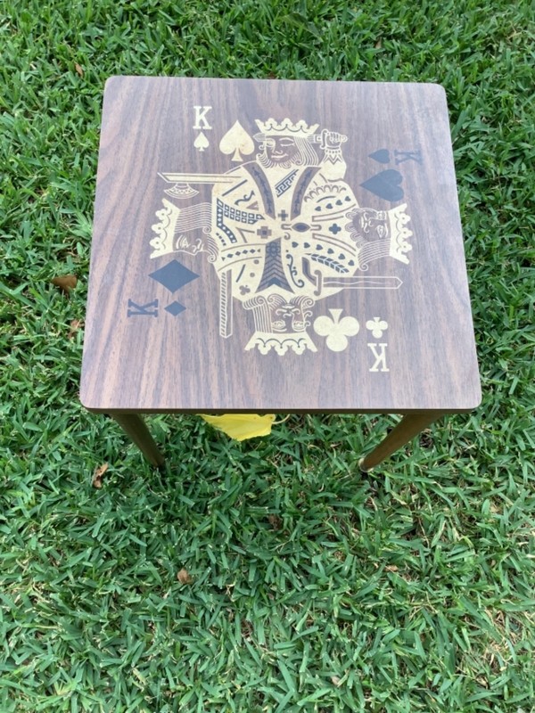1950s side table novelty wood playing cards