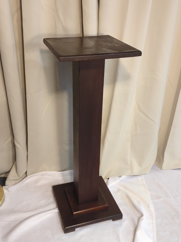 Antique Vtg Wood Plant Stand Side Table Large Lamp Table Square Base & Top 36×12