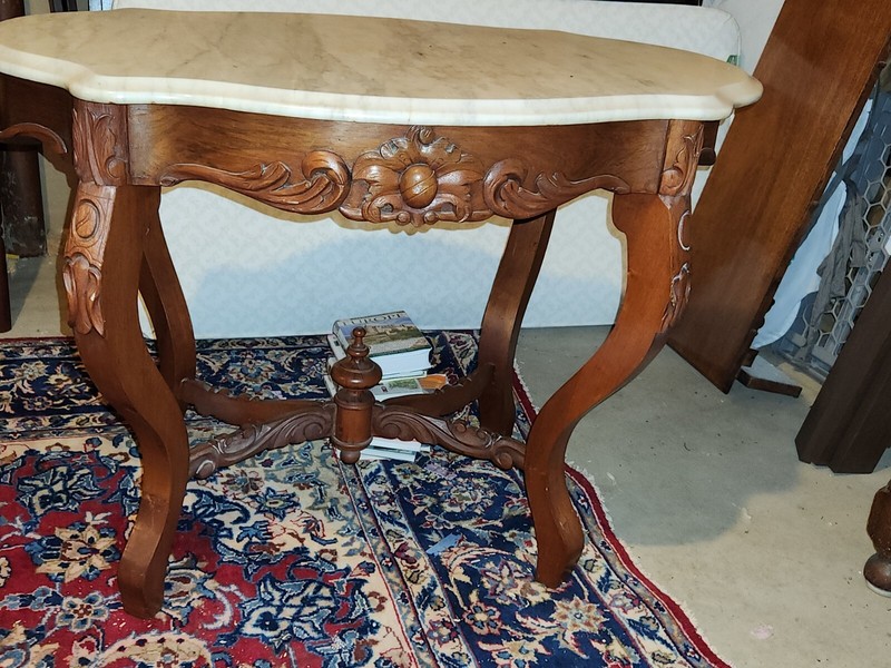 Victorian Marble Top Parlor Table, Antique Center Table "Turtle Top"