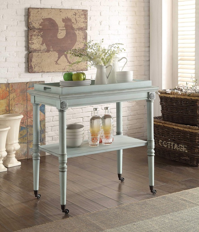 French Style Antique White Trolley Table
