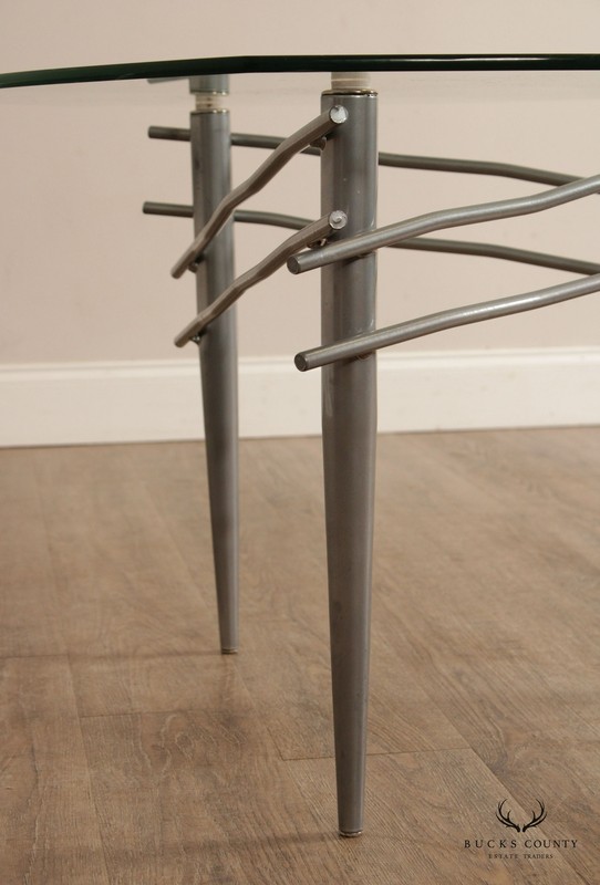 Modern Triangular Glass Top Brushed Steel Table gallery