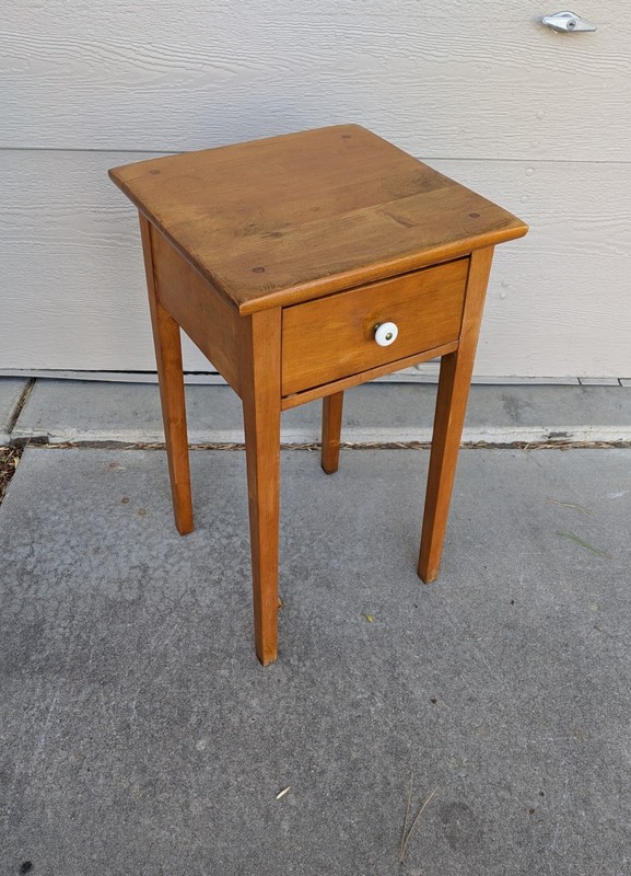 Antique Shaker Rustic Country Maple Wood 1-Drawer Side Table Nightstand gallery