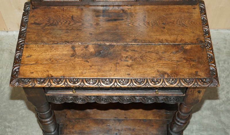 ANTIQUE 18TH CENTURY CIRCA 1720 GOTHIC JACOBEAN HALL CONSOLE TABLE SINGLE DRAWER gallery