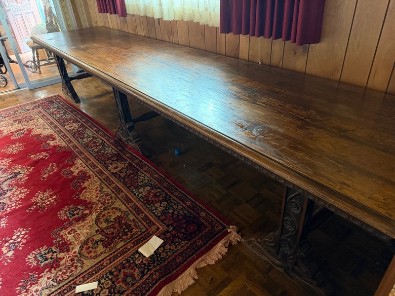 Antique Carved Oak Banquet Table – 14 Feet Long, Ideal for Special Events
