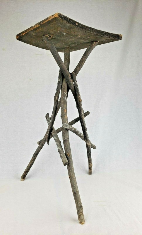Antique Adirondack Twig Table ADK Primitive Folk Art Rustic Tramp Art Wood Stand