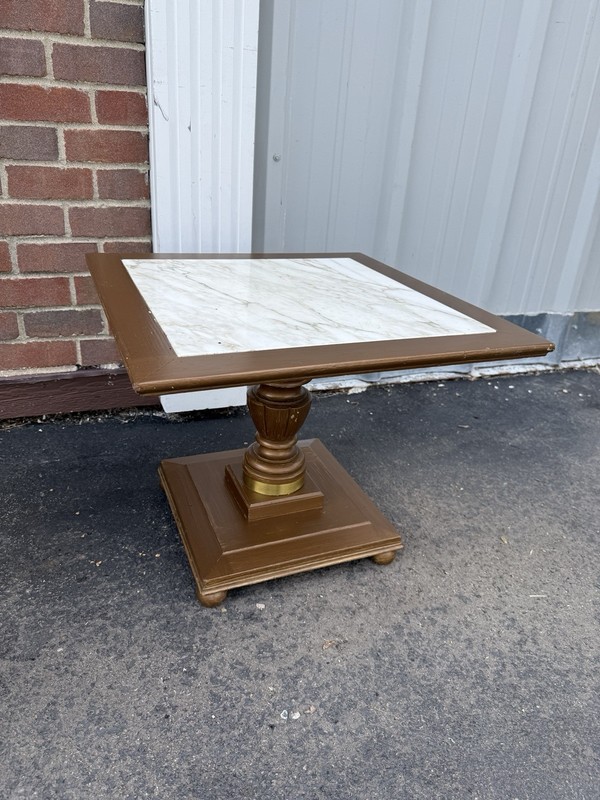 Pair Vintage Mid-Century Marble Top Pedestal End Tables Italian Style Square 20” gallery