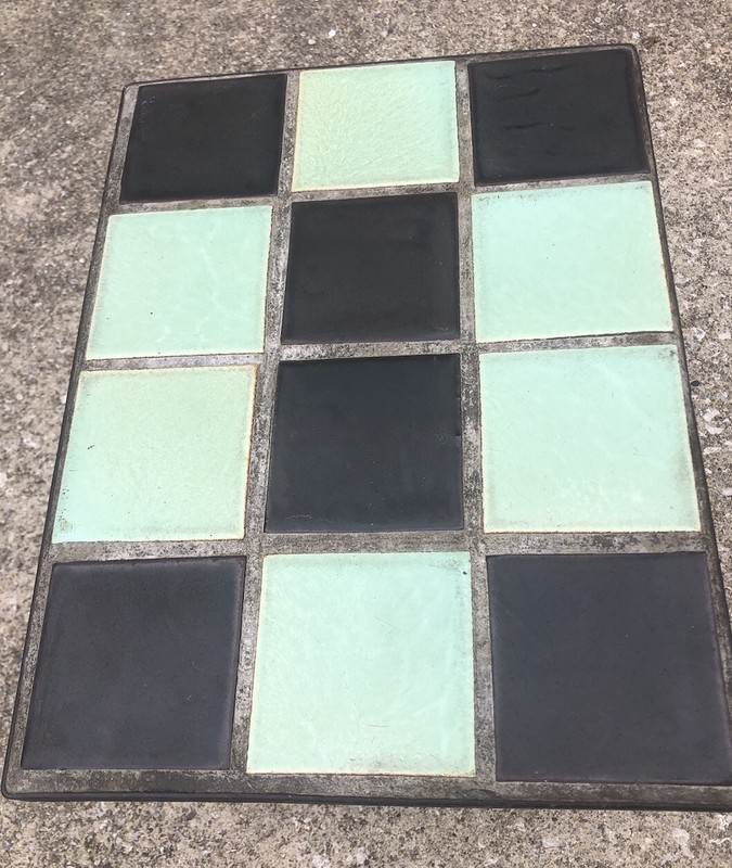 Vintage Tile Top Wrought Iron Side End Table Green & Black D & M? California gallery