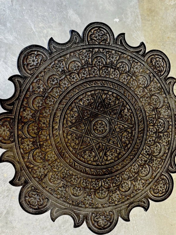 Vintage India Carved Low Black Wood Table Made In India Geometric Angelo- gallery
