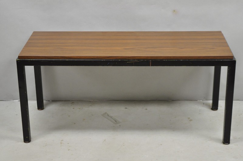Vintage Mid Century Modern Steel Metal & Faux Rosewood Laminate Coffee Table gallery