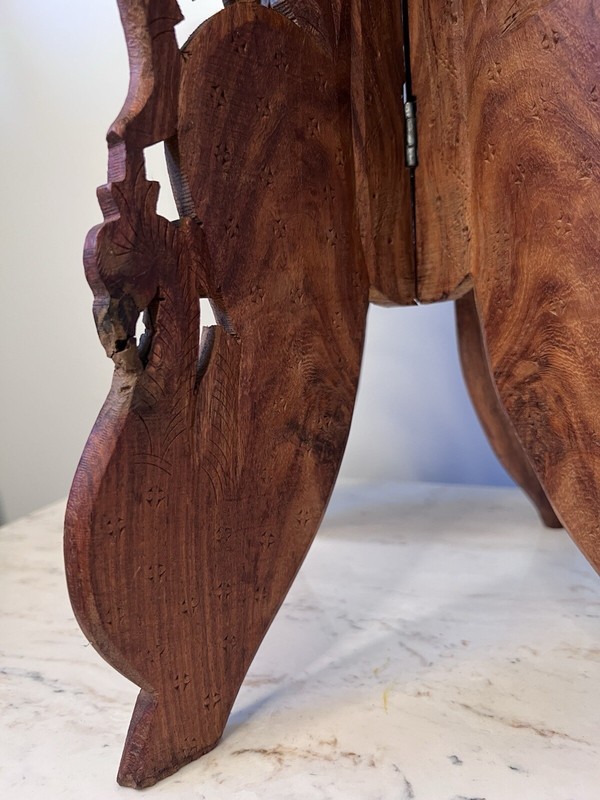 VINTAGE HAND CARVED INDIA WOOD TABLE/FOLDS gallery