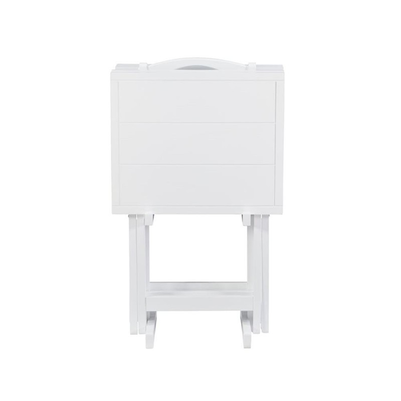 Linon Lisbon Five Piece Wood Tray Table Set in Whitewash gallery