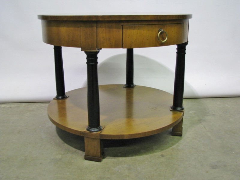 Baker Furniture Empire Style Lamp Table W/Sunburst Veneered Top & Ebonized Legs gallery