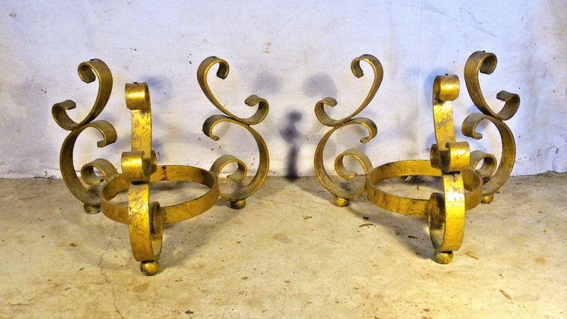 VINTAGE PAIR OF MID CENTURY GILT WROUGHT IRON END TABLES