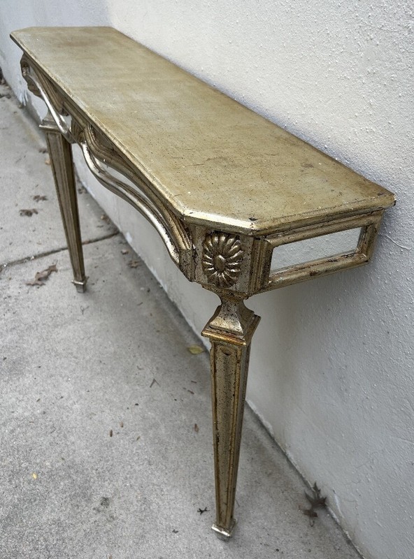Vintage Console Table Hollywood Regency Florentine Venetian Mirrored Leafed Wood gallery