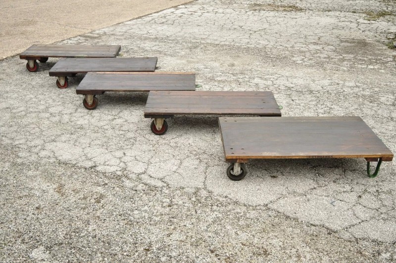 Vintage Fairbanks American Industrial Wood Iron Factory Work Cart Coffee Table B gallery