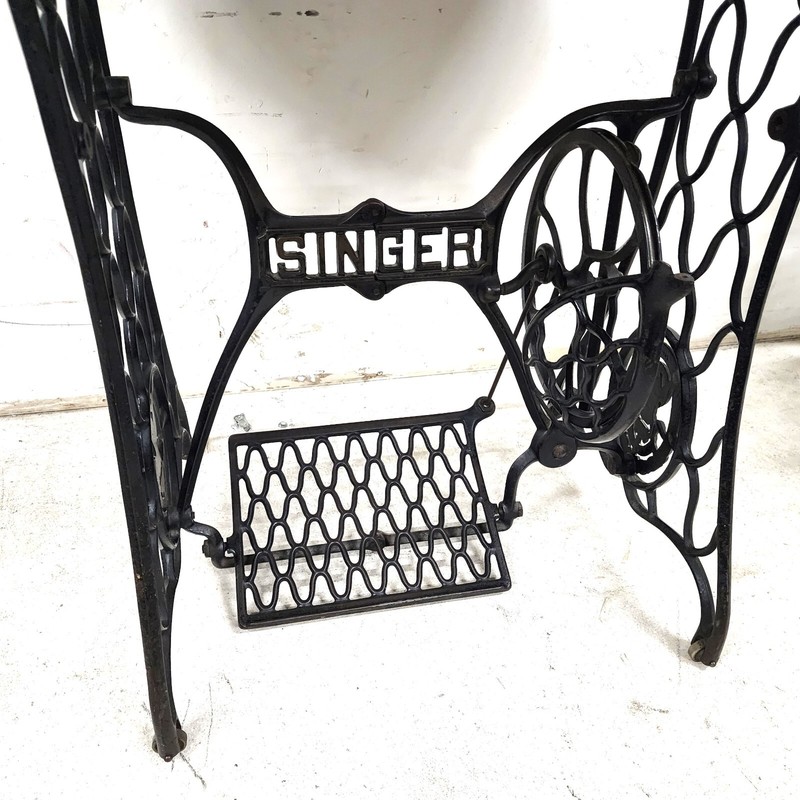 Antique Singer Iron Table Carrara Marble Top gallery