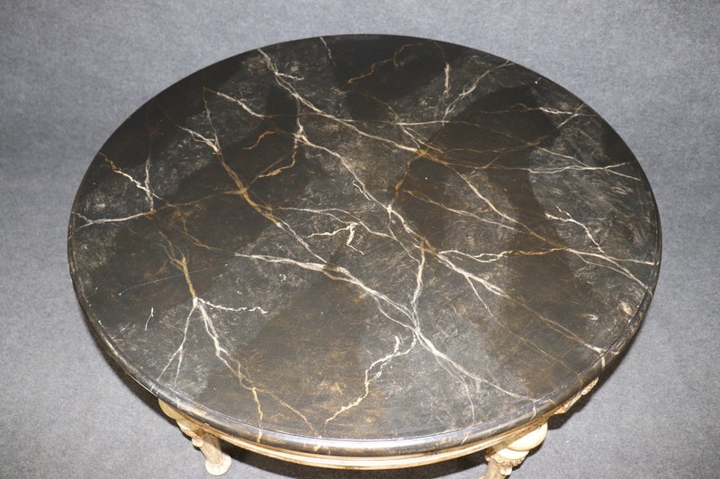 Directoire Style PD & Gilt Accent Center Table w/ Faux Marble top gallery