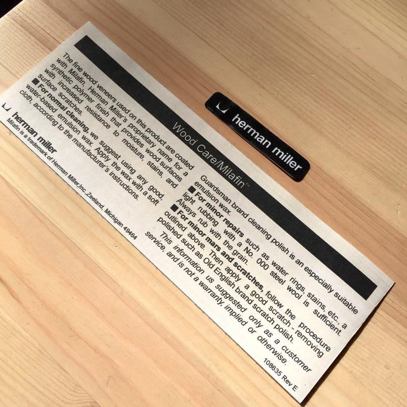 For Herman Miller WOOD TABLE CARE INTRUCTIONS PAPER LABEL DECAL gallery