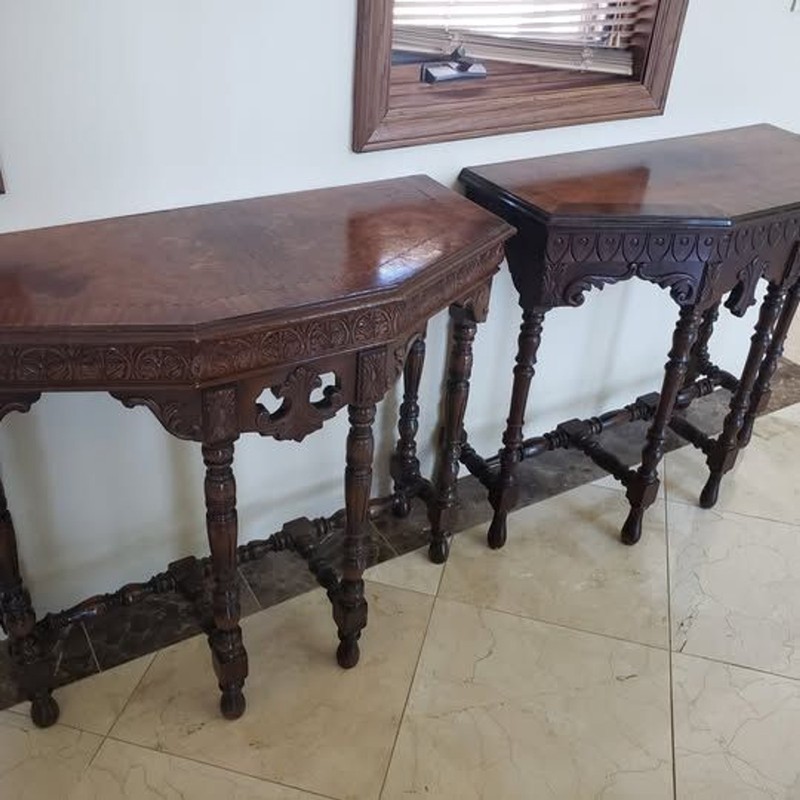 Pair of Walnut Hall Tables / Console Tables with Single Drawer gallery