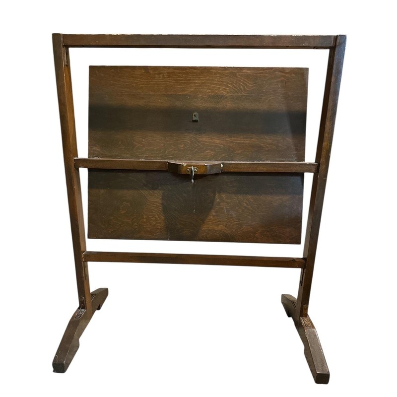 Antique Wood Tilt Top Tea Butlers Table Fire Screen Trestle Base Victorian Style gallery