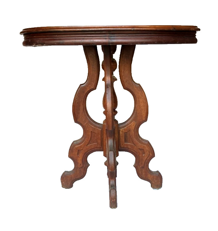 Victorian Antique Solid Wood Side / End Oval Table with Carvings, 1850-1899