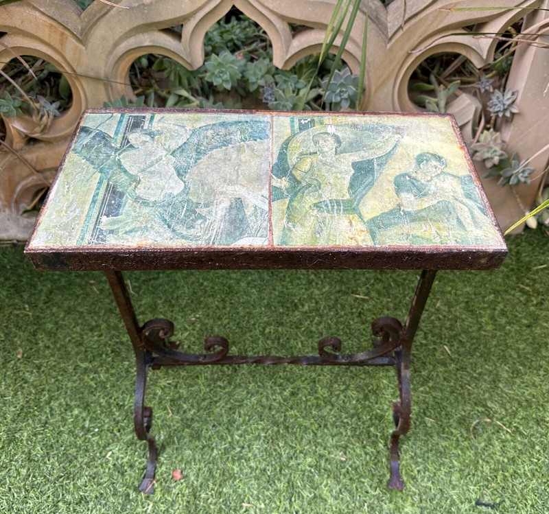 Late 19th century Wrought Iron Roman Fresco Tile Table gallery