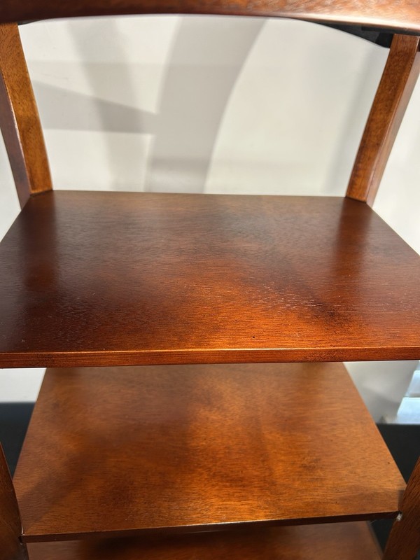 Late 20th C. 4-Tier Mahogany Side Table ~ Bookmatched Top ~ Bombay Co. gallery