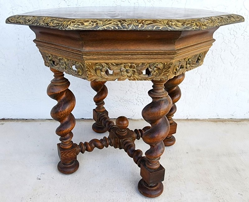 Antique French Table Louis XIII Octagonal Barley Twist 1800s gallery