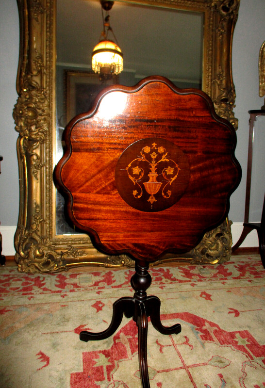 Antique Chippendale Ornate Marquetry Mohagany Hand Made Tilt top Tea Table