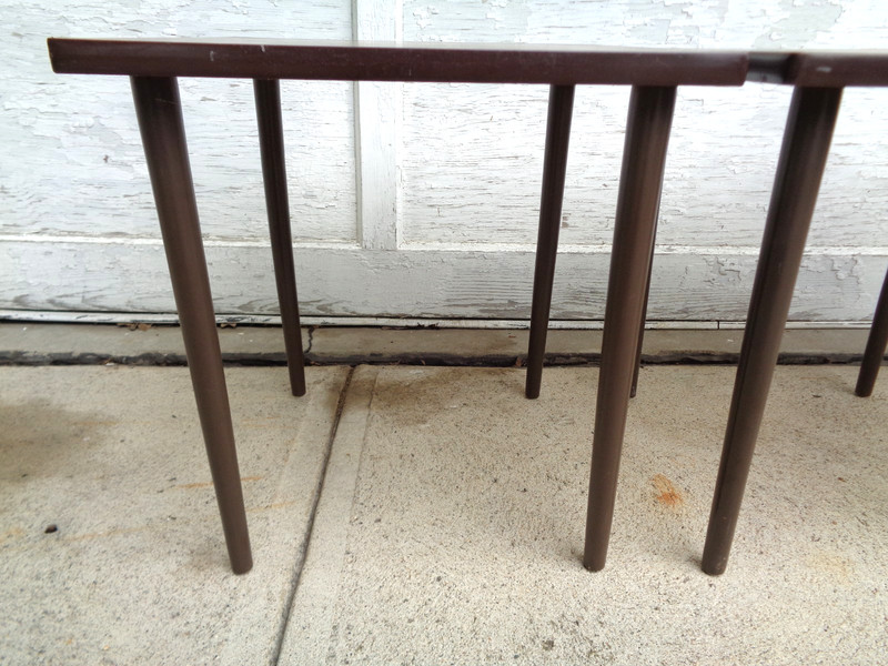 3 Vintage Mid Century Inlaid Look Woodgrain Laminate Stacking Nesting End Tables gallery