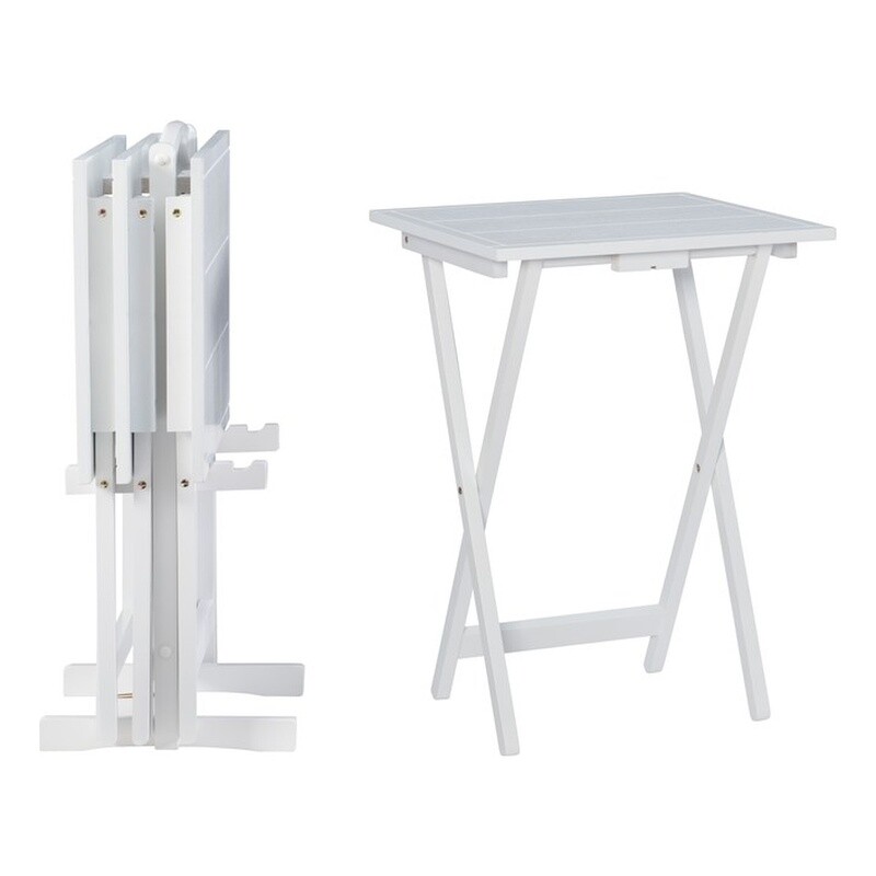 Linon Lisbon Five Piece Wood Tray Table Set in Whitewash
