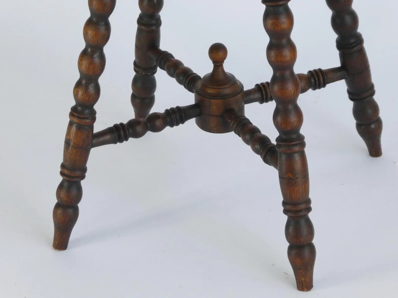 Antique Small Bobbin Wooden Stool, Carved Side Table with Flower, Barley Twist gallery