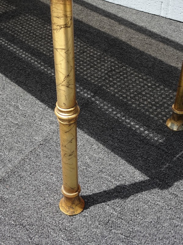 Vintage Hollywood Regency Gold Console Table Sofa Table w Cane Shelf gallery