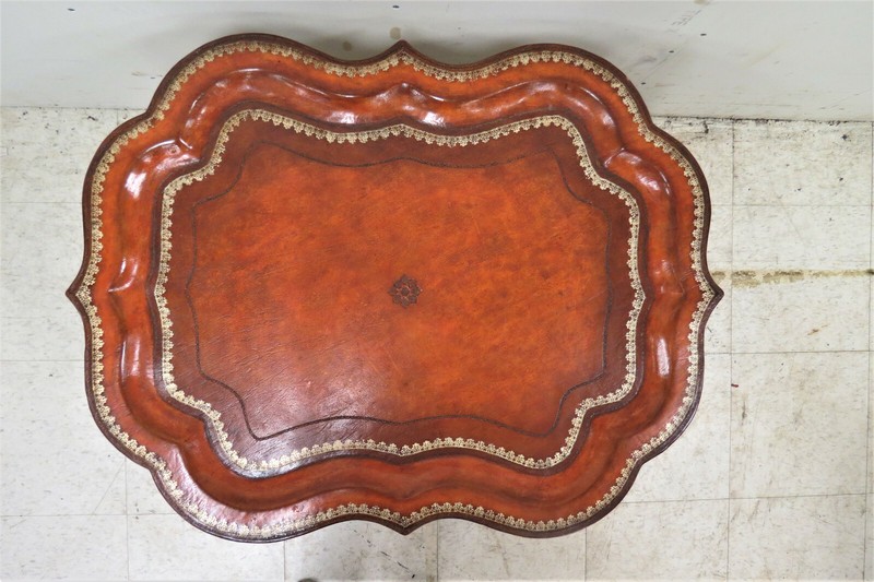 Antique English Butlers Tray Coffee Table Leather Wrapped Regency Style gallery