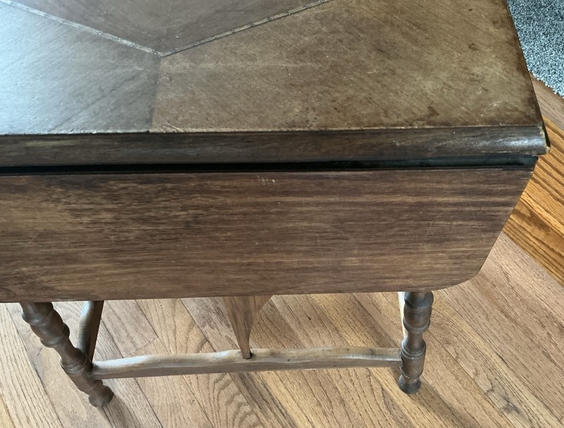 Vintage Solid Wood Drop Leaf Side Table With Diamond Shape Inlay gallery