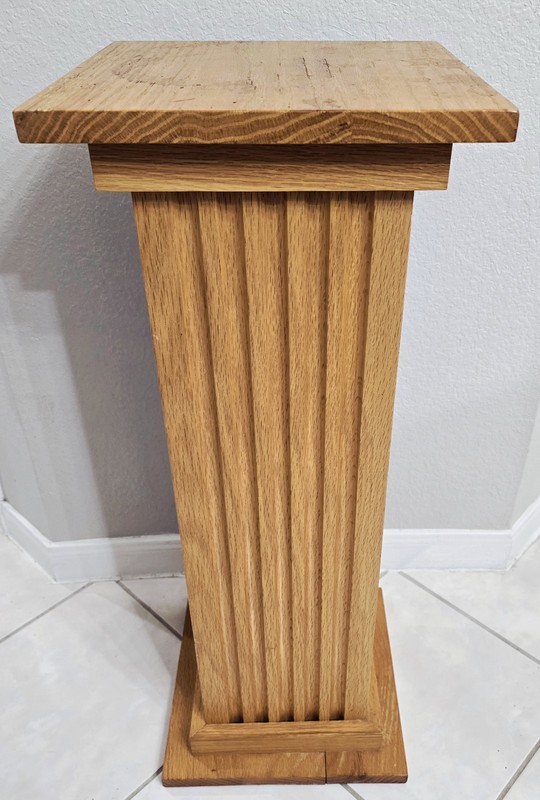 Mid Century Solid Golden Oak Fluted Column Plant/Lamp Stand gallery