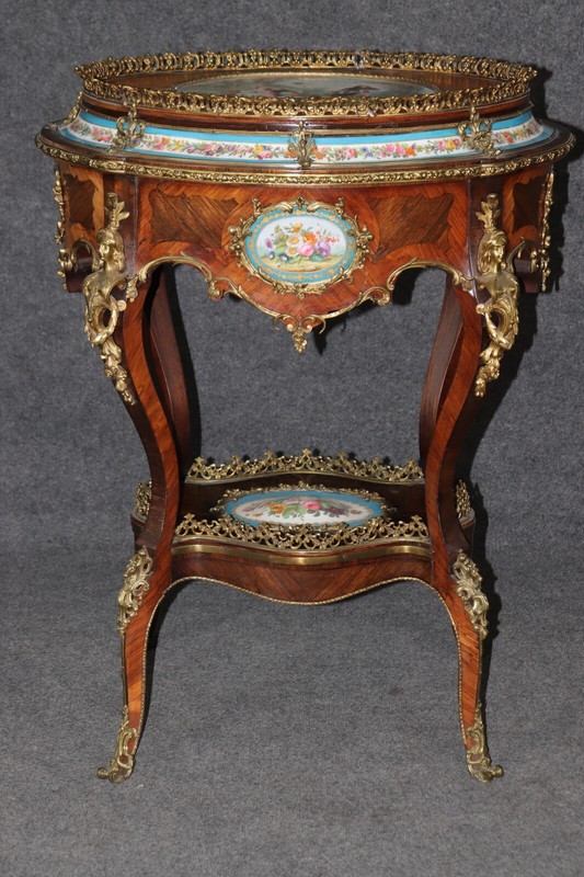 Sevres Style Figural Scenery Plaques Napolean III Style Bronze Mounted Table