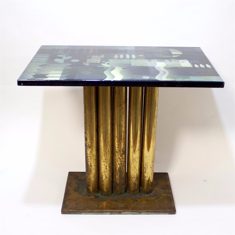 Enamel on Metal and Brass Cocktail Table by Edward Winter, United States, 1935