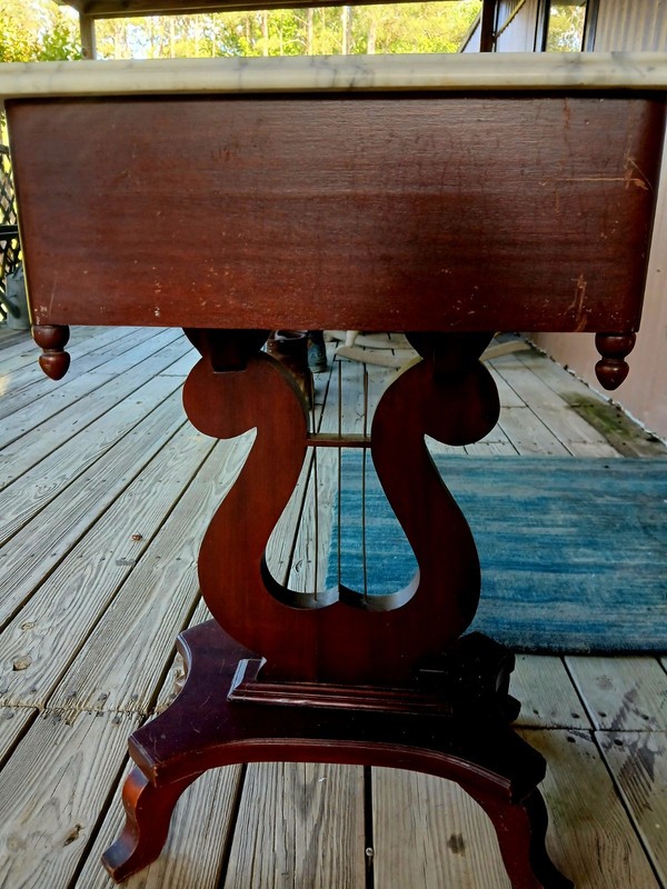 Vintage Victorian Italian Marble Top Mahogany Harp Side Table gallery