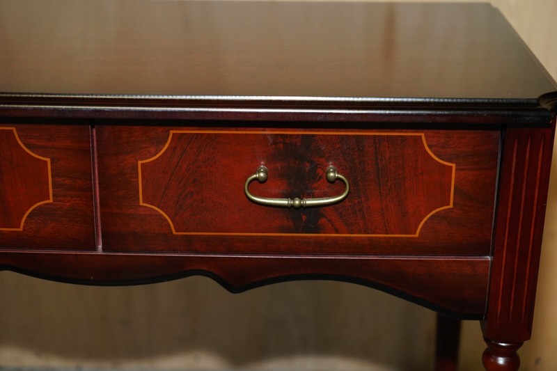 LOVELY SMALL TWO DRAWER SIDE CONSOLE TABLE WITH MAHOGANY STYLE FINISH gallery