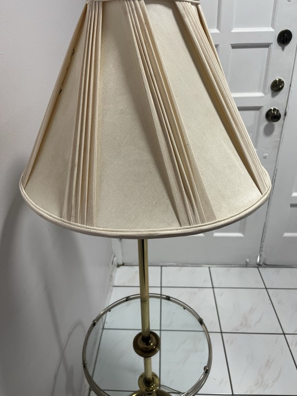 Gold Traditional Floor Lamp with Glass Table and Beige Bell Shade gallery