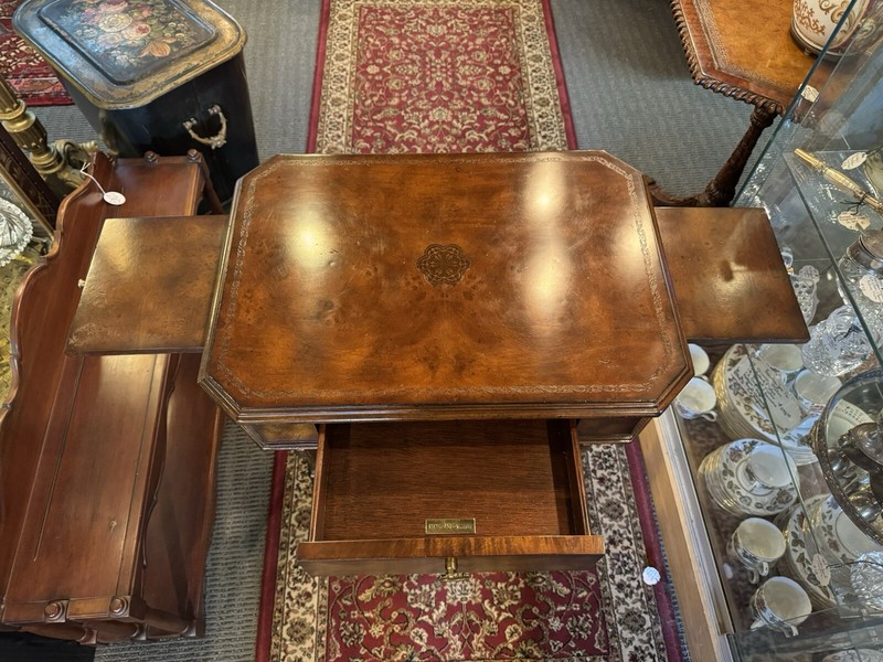 Vintage Maitland Smith Single Drawer Table with Side Pullout Shelves gallery