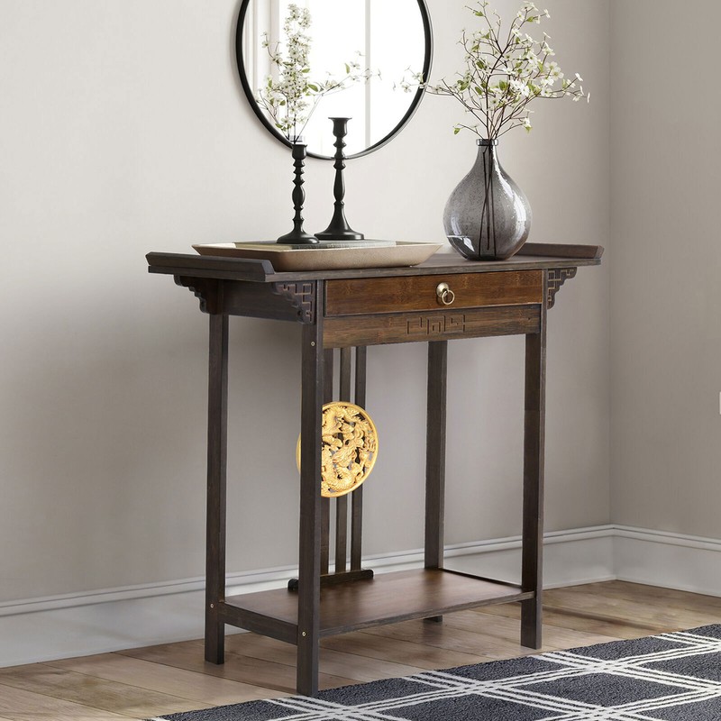 Vintage Hall Console Table Luxurious Totem Decor with Pull Drawer & Bottom Shelf gallery