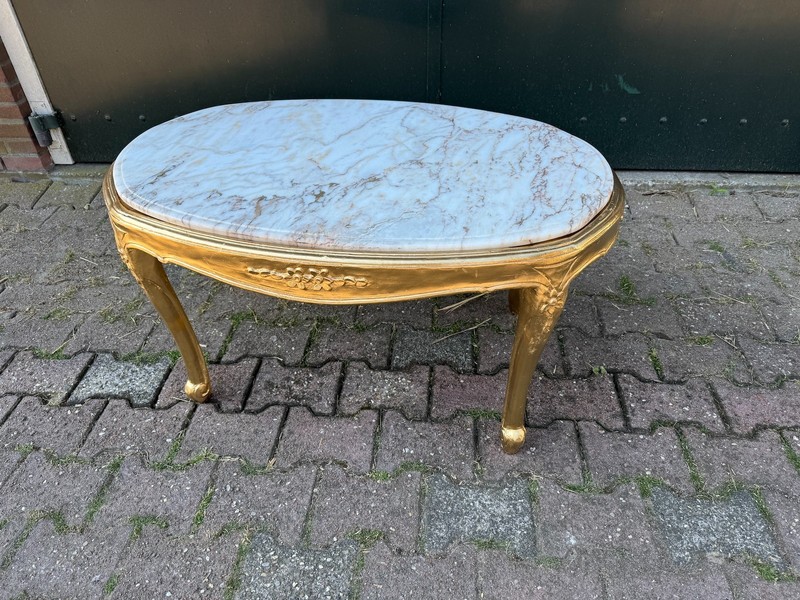 Coffee Table French Louis XVI 1940 Gold Beech Marble Gilded Cocktail Salon gallery