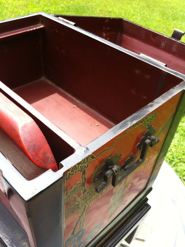 Chest on Stand Red Chinoiserie Painted Oriental Style Box Lidded gallery