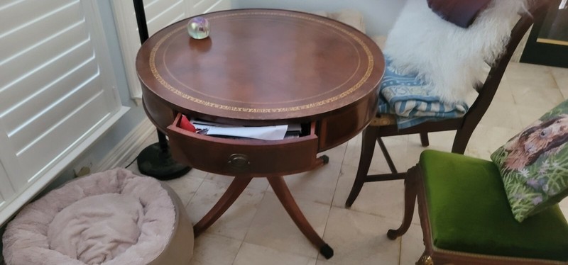 Antique round drum table gallery