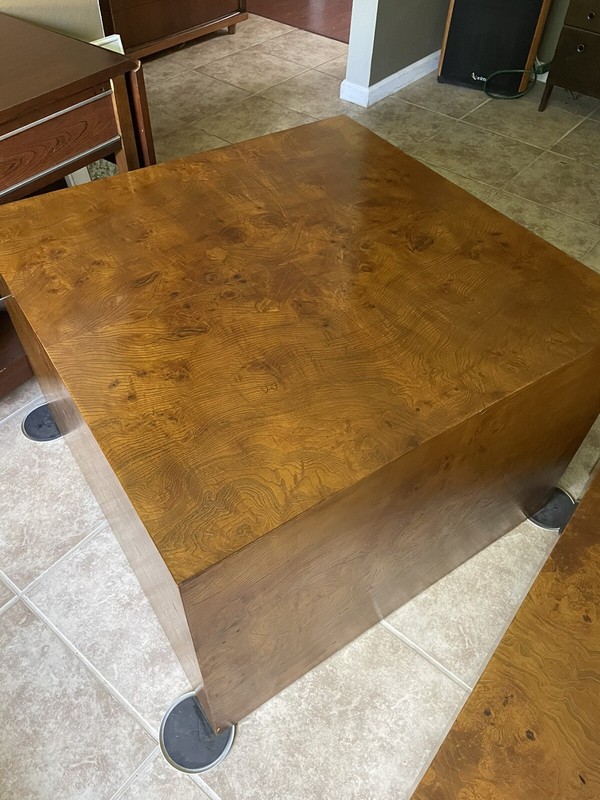 70’s MILO BAUGHMAN walnut Burl Wood Large Cube Table Mid Century Exquisite gallery
