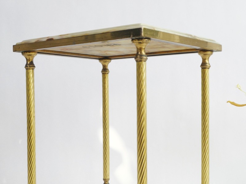 Neoclassical Ornate Small French Side Table with Brass and Onyx gallery