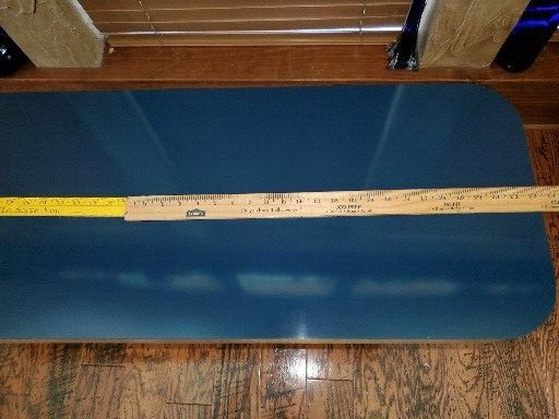Vintage Mid-Century Modern Electric Blue Sofa or Console Table Brass Trim gallery